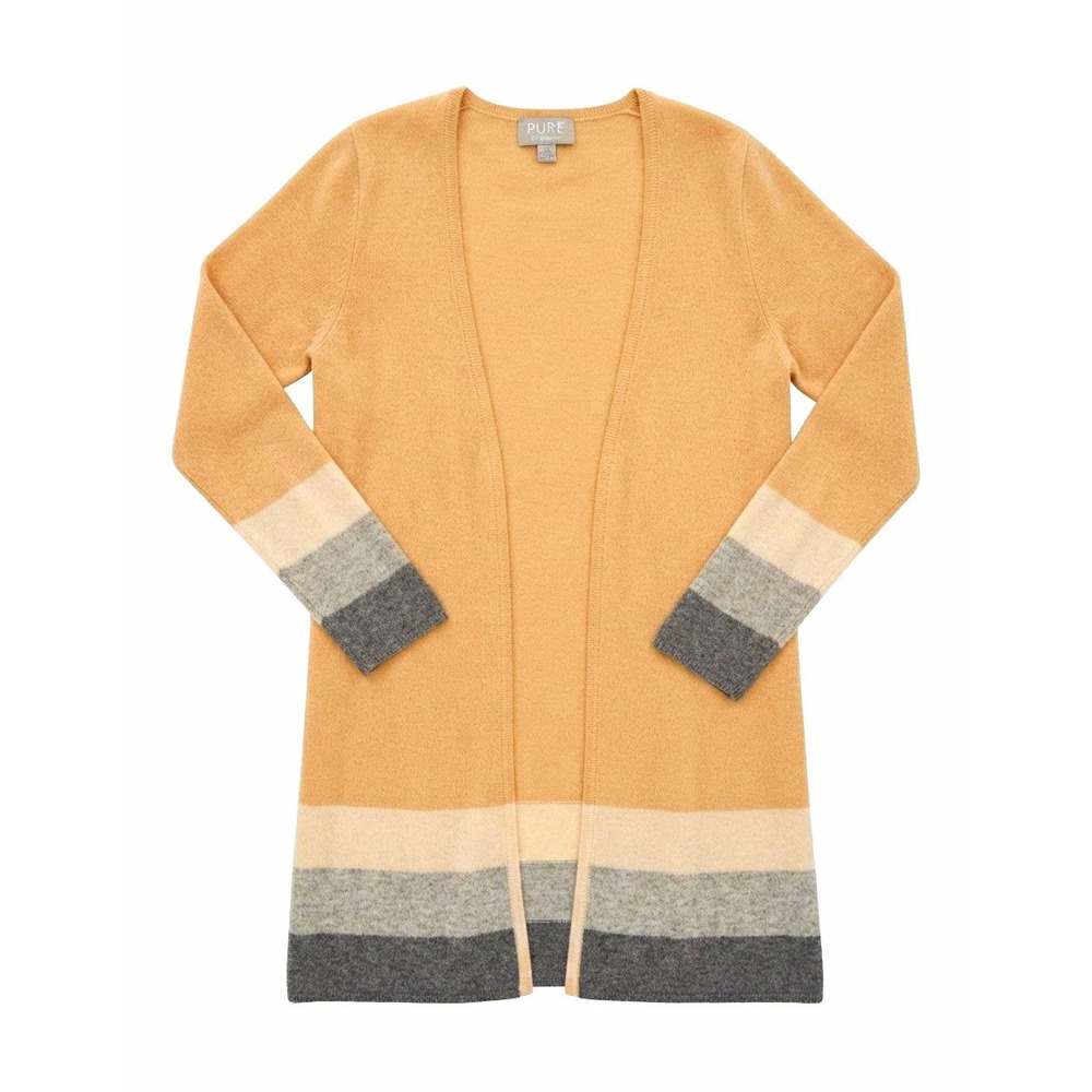Pure Collection Cashmere Cardigan Open Front Colorblock Beige Gray M